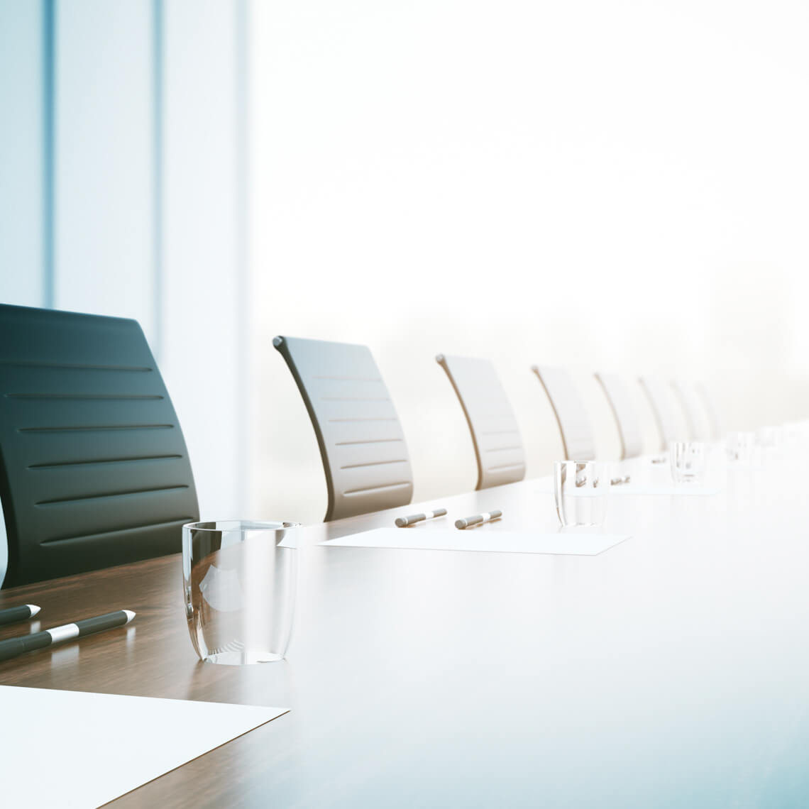 picture of empty conference room bathed in sunlight