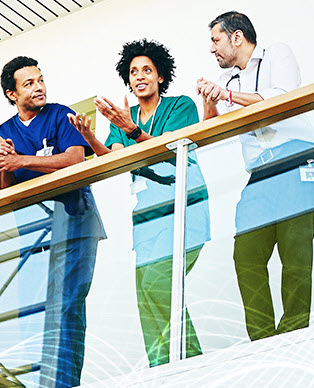 People talking at a hospital