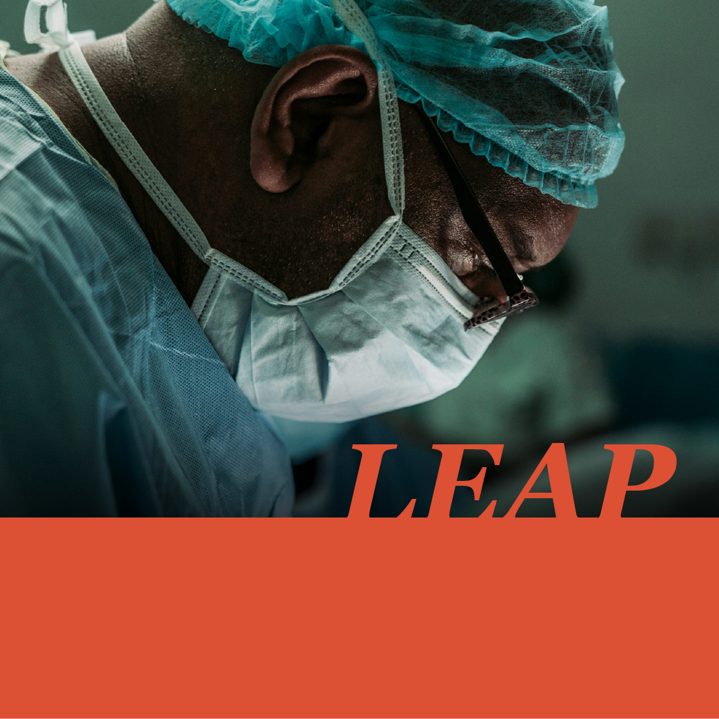 masked surgeon with course title and red bar on bottom