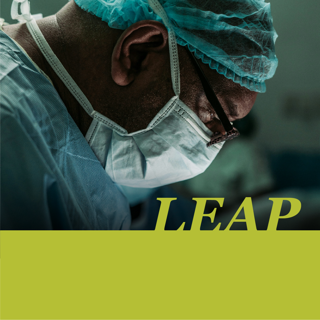 masked surgeon with course title and green bar on bottom