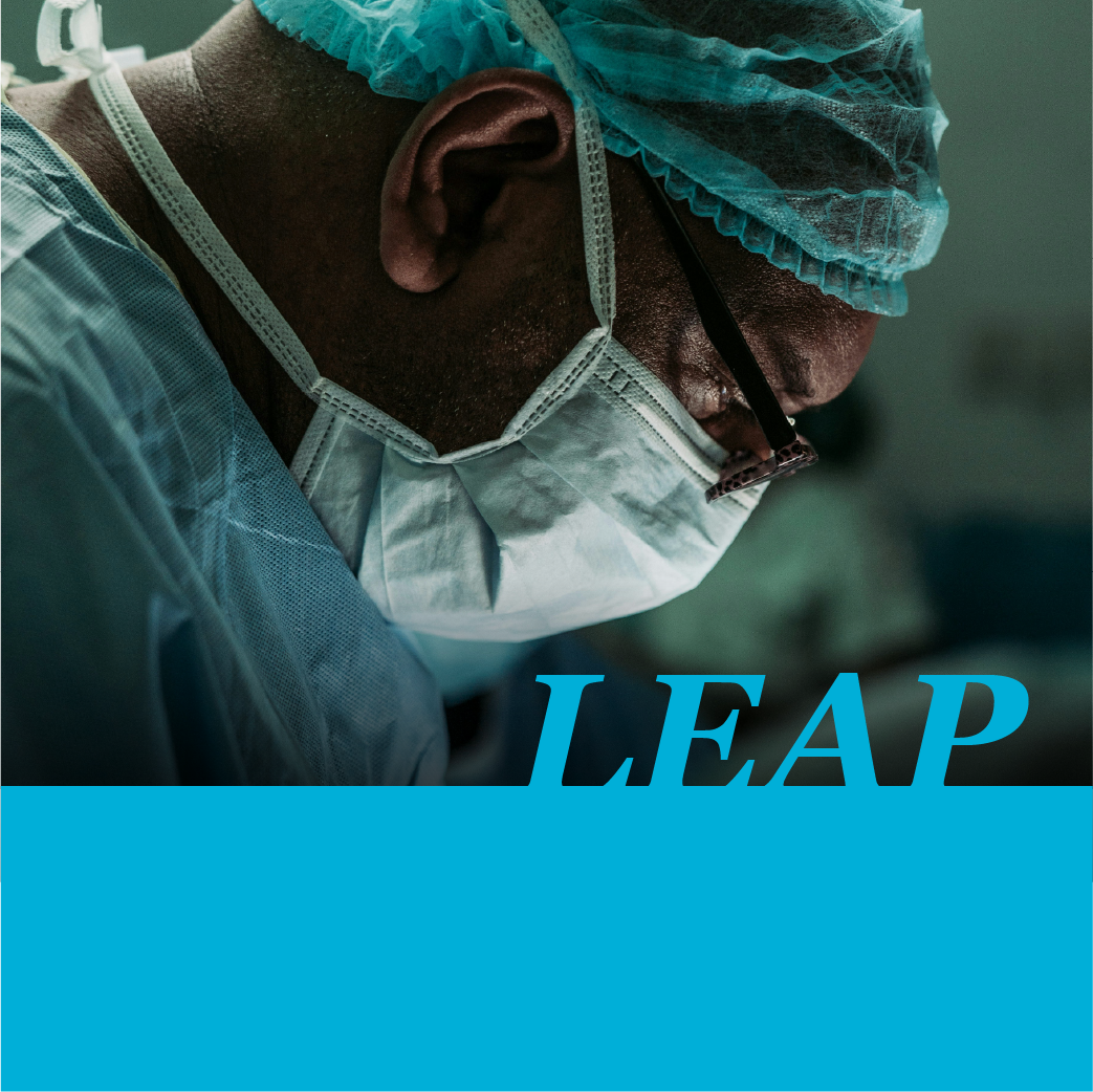 masked surgeon with course title and blue bar on bottom