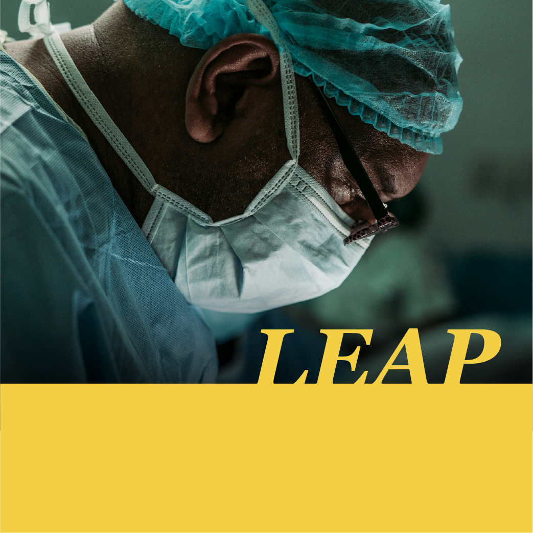 masked surgeon with course title and yellow bar on bottom